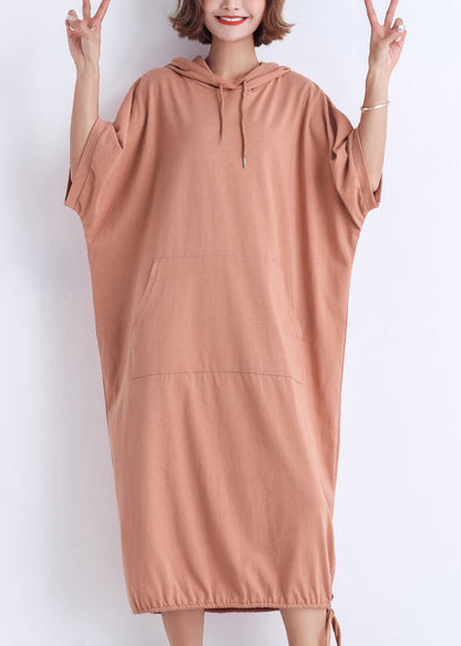 Classy hooded half sleeve cotton tunic top Casual Catwalk nude red Plus Size Dresses Summer