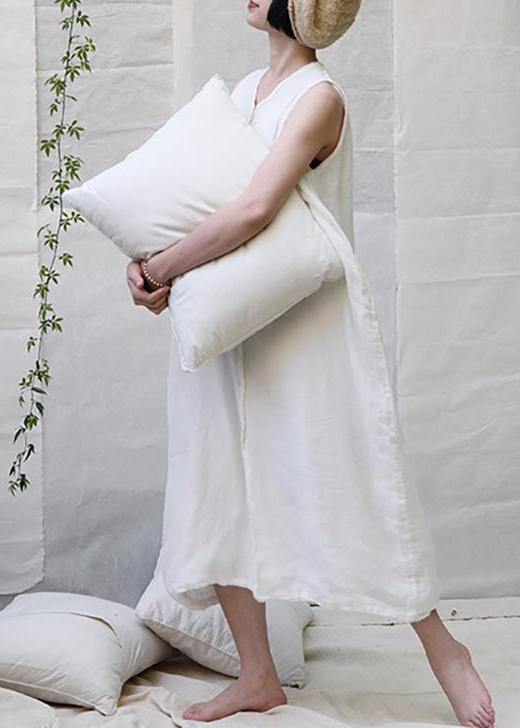 Classy linen dress Korea Pure Color Single Breasted Comfortable Sundress - SooLinen