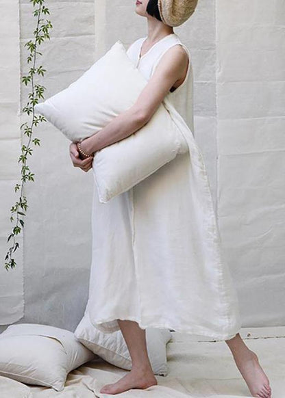 Classy linen dress Korea Pure Color Single Breasted Comfortable Sundress - SooLinen