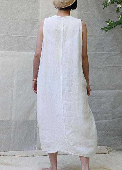 Classy linen dress Korea Pure Color Single Breasted Comfortable Sundress - SooLinen