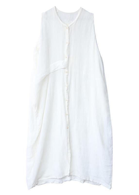Classy linen dress Korea Pure Color Single Breasted Comfortable Sundress - SooLinen
