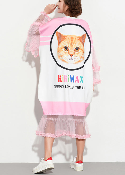 Classy o neck Cute Cotton Tunics 2025 Sewing pink patchwork Dress Summer