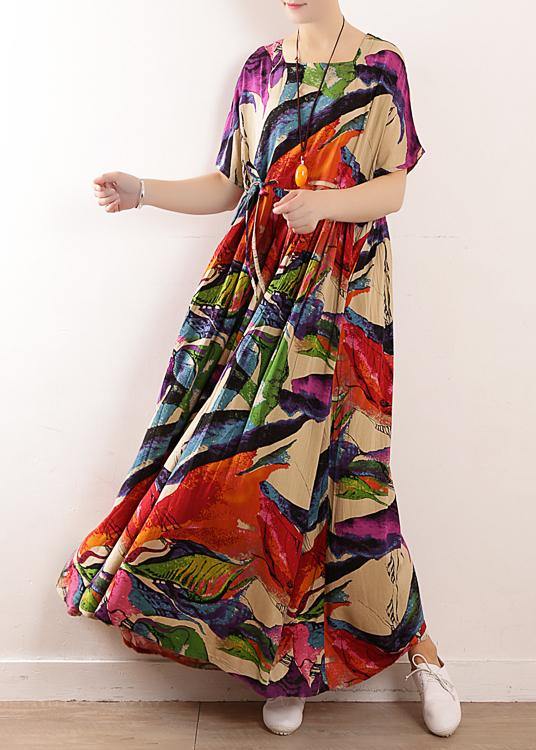 Classy o neck cotton linen clothes Fashion Ideas floral Maxi Dresses summer - SooLinen