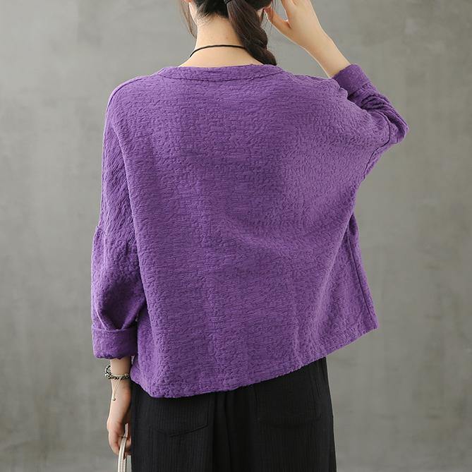 Classy purple Tunic v neck Button Down Dresses fall shirt - SooLinen