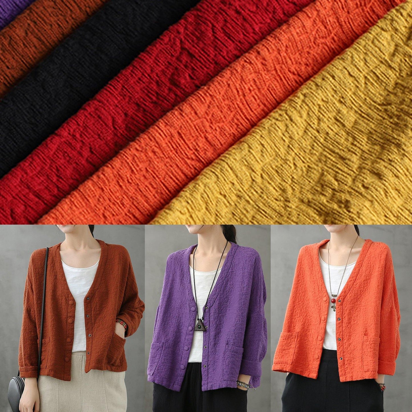 Classy purple Tunic v neck Button Down Dresses fall shirt - SooLinen