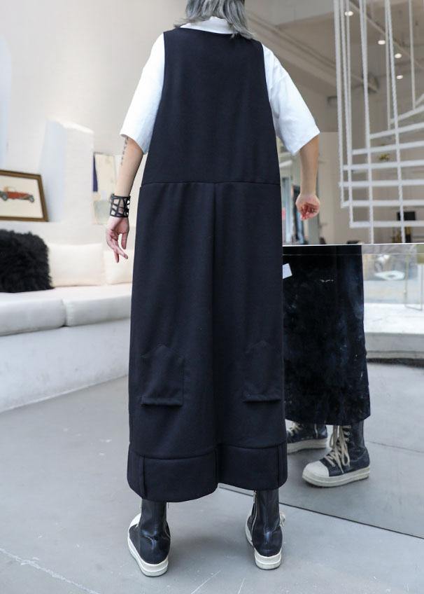 Classy sleeveless cotton dresses Tutorials black v neck long Dresses fall - SooLinen