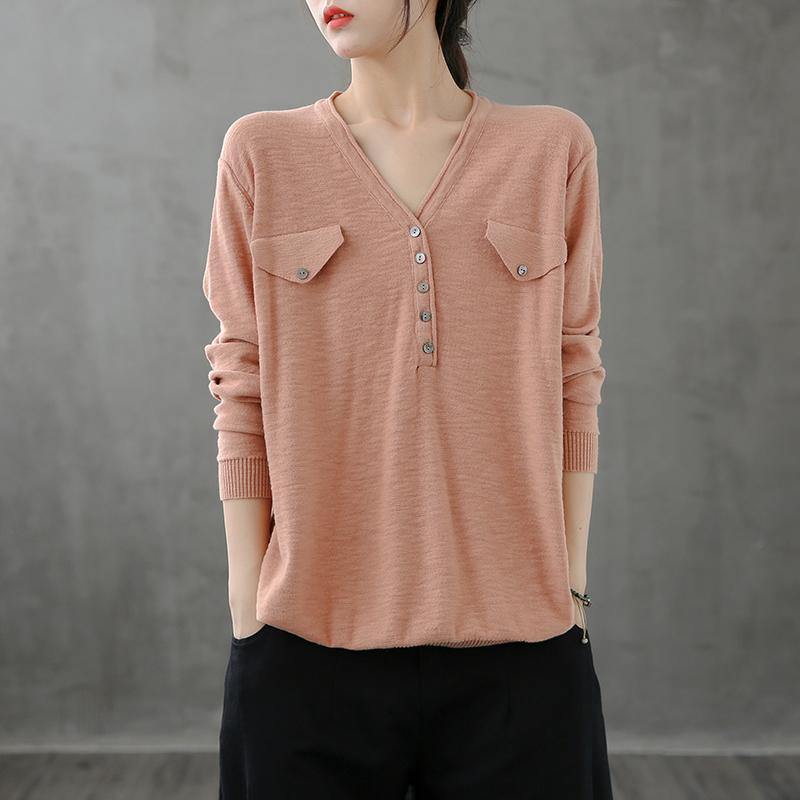 Classy v neck Button Down tunic top Inspiration pink top - SooLinen