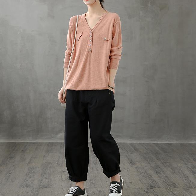 Classy v neck Button Down tunic top Inspiration pink top - SooLinen