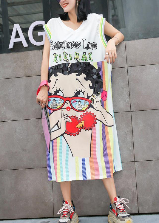 Classy v neck cotton Long Shirts Photography white Plus Size Dress summer - SooLinen