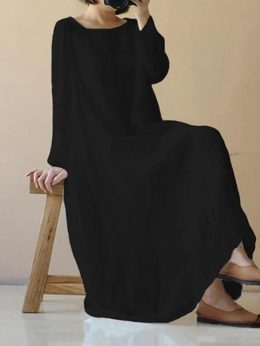 Classy white cotton clothes Women o neck asymmetric Plus Size spring Dresses - SooLinen