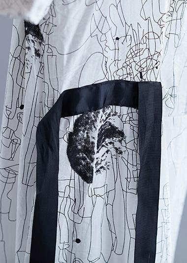 Classy white print dresses o neck tie waist daily summer Dresses - SooLinen