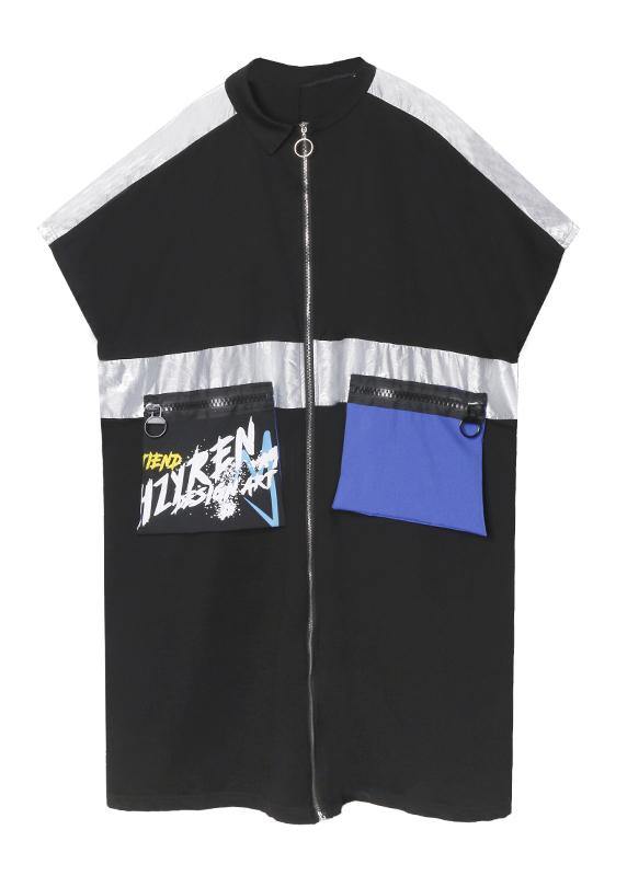 Classy zippered pockets Fine trench coat black baggy summer coats - SooLinen