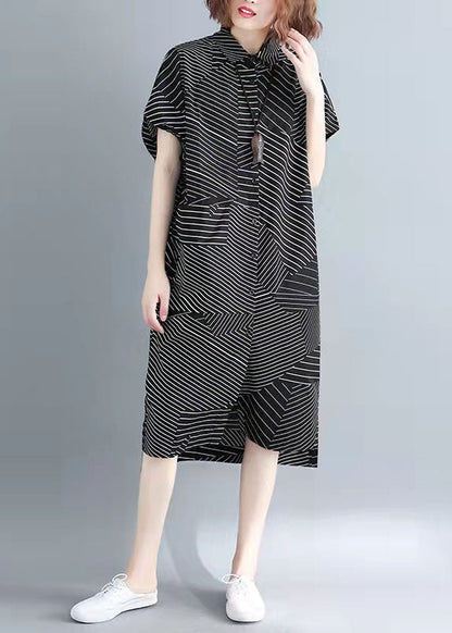 Classy Black Chiffon clothes Women Casual Work stand collar summer Dress