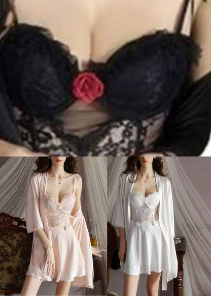 Club Black Lace Patchwork Cardigans And Slips Lingerie Sets