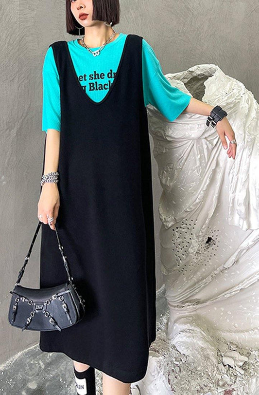 Club Black V Neck Cotton long Maxi Dress - SooLinen