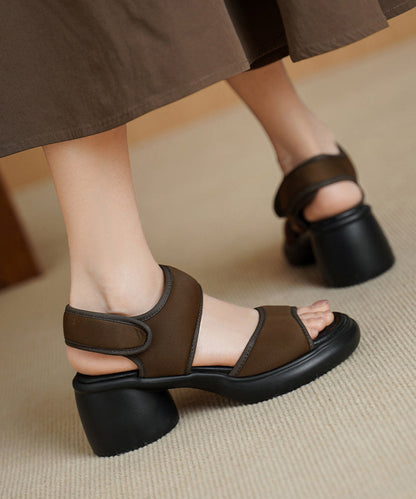 Coffee Buckle Strap Splicing Chunky Sandals Peep Toe
