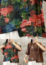 Load image into Gallery viewer, Coffee Button Linen Blouses Stand Collar Half Sleeve