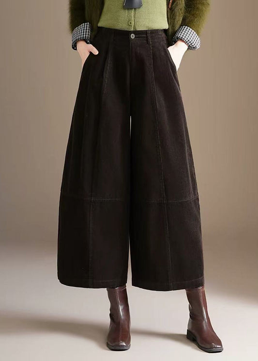 Coffee Corduroy Wide Leg Crop Pants Pockets High Waist Fall