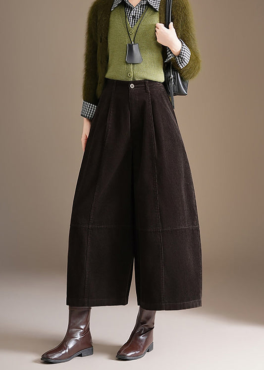 Coffee Corduroy Wide Leg Crop Pants Pockets High Waist Fall