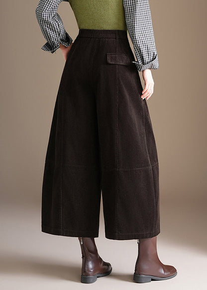 Coffee Corduroy Wide Leg Crop Pants Pockets High Waist Fall
