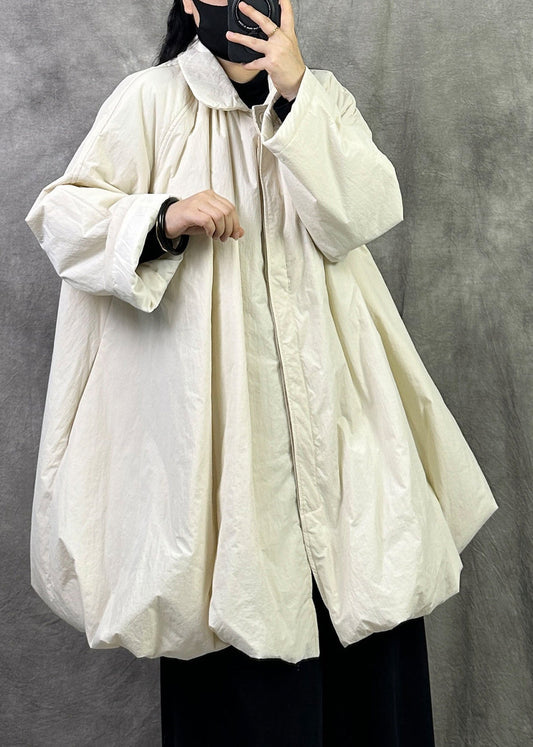 Coffee Fine Cotton Filled Coat Peter Pan Collar Winter Loose Warm