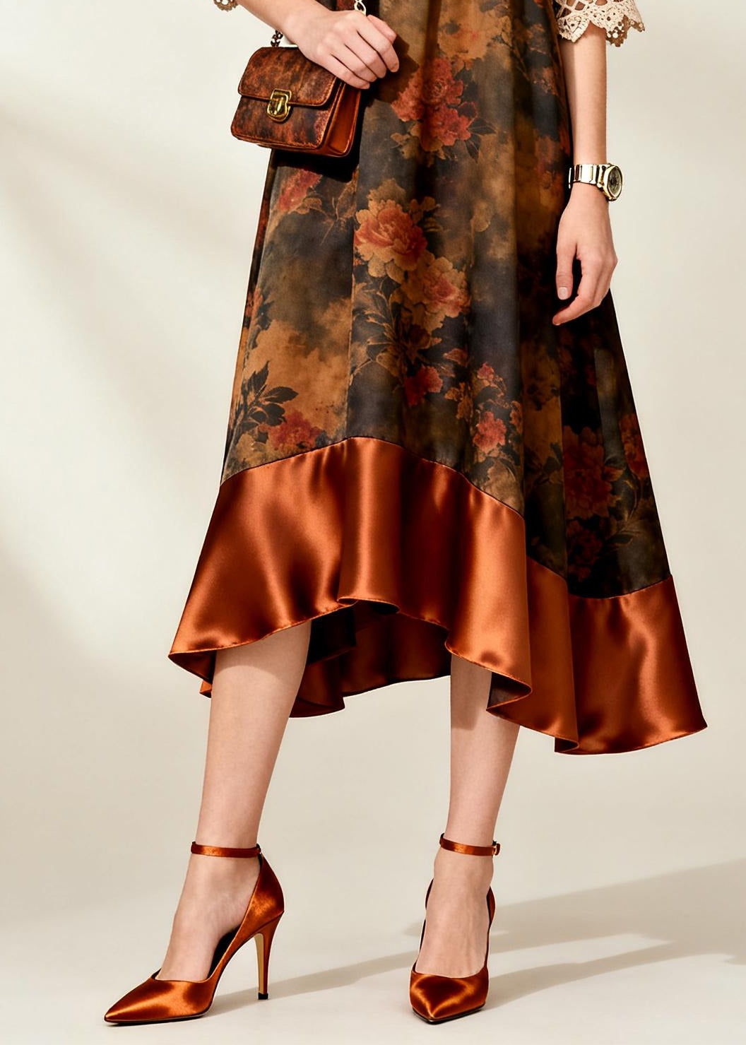 Coffee Patchwork Silk Robe Dresses Oversized Print Summer