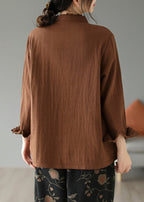 Coffee Pockets Cotton Shirt Stand Collar Long Sleeve
