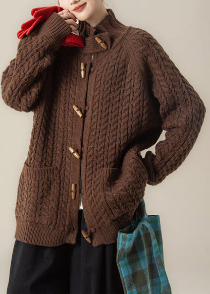 Coffee Pockets Cozy Cable Winter Knit Coat Stand Collar