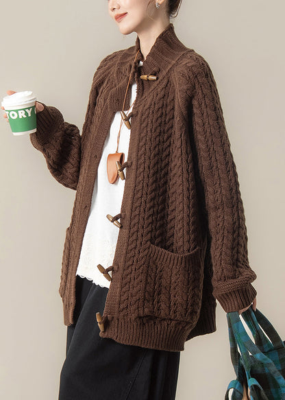 Coffee Pockets Cozy Cable Winter Knit Coat Stand Collar