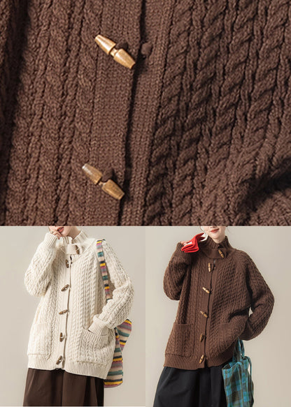 Coffee Pockets Cozy Cable Winter Knit Coat Stand Collar