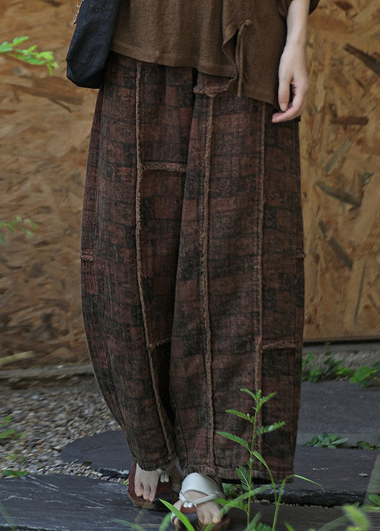 Coffee Pockets Elastic Waist Wide Leg Pants