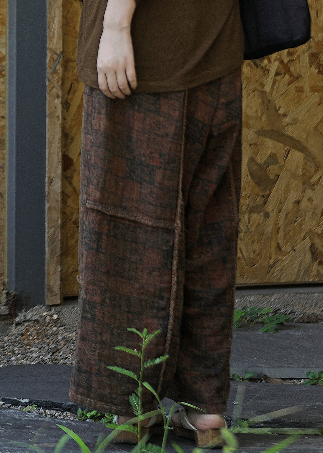 Coffee Pockets Elastic Waist Wide Leg Pants