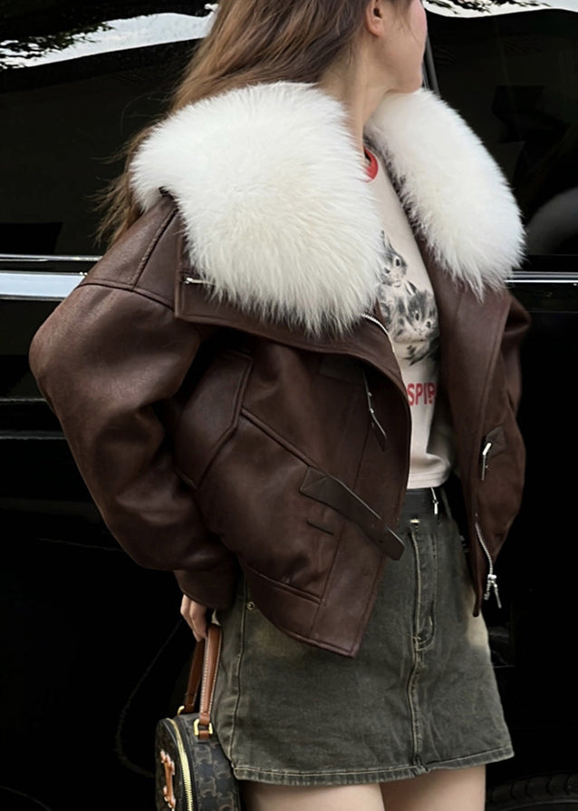 Coffee Pockets Patchwork Faux Suede Down Coat Fur Collar Winter