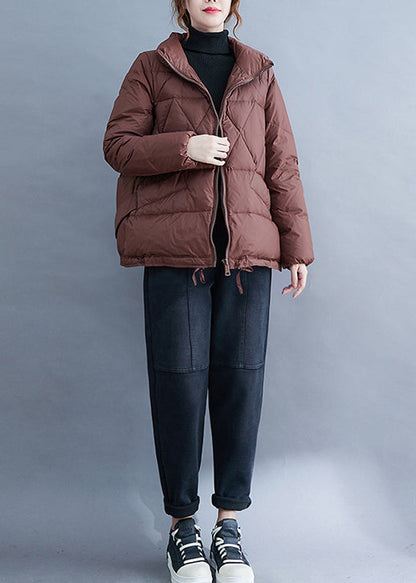 Coffee Pockets Patchwork Fine Cotton Filled Coats Zippered Winter