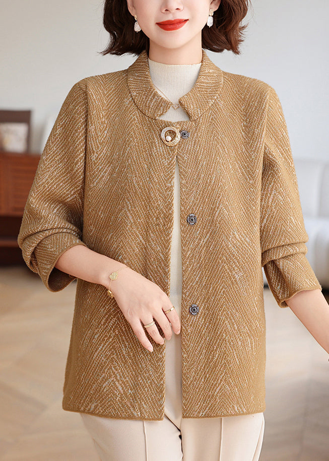 Coffee Print Button Knit Coats Long Sleeve