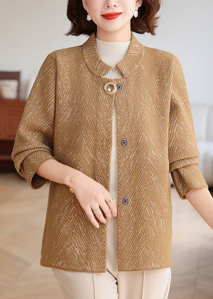 Coffee Print Button Knit Coats Long Sleeve
