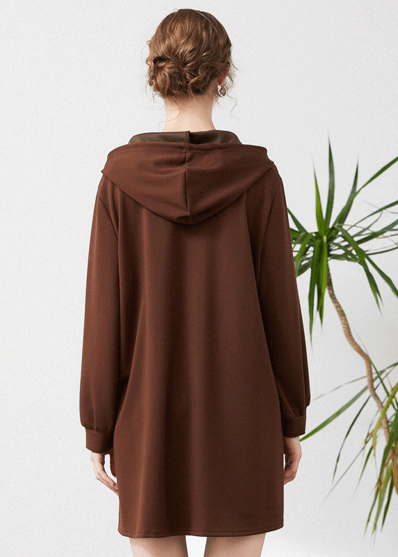 Coffee Print Cotton Pullover Sweatshirt Dress Oversized Spring