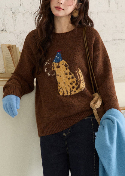 Coffee Puppy Cozy Knit Winter Sweaters O Neck