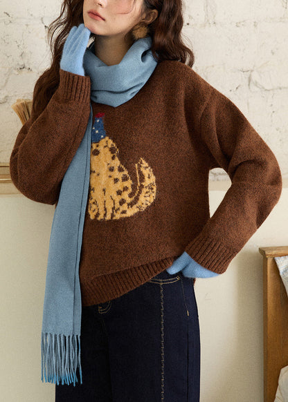 Coffee Puppy Cozy Knit Winter Sweaters O Neck