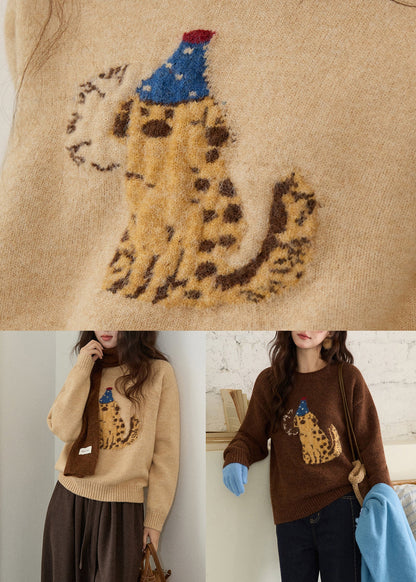Coffee Puppy Cozy Knit Winter Sweaters O Neck