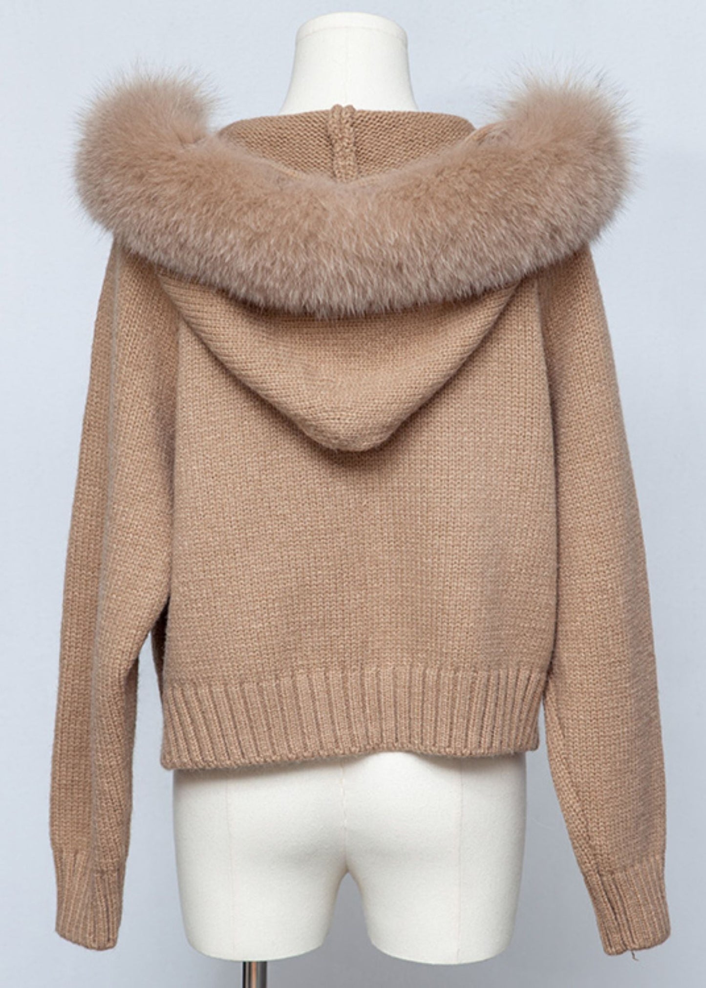 Coffee Zippered Patchwork Solid Knit Spring Coats Hooded