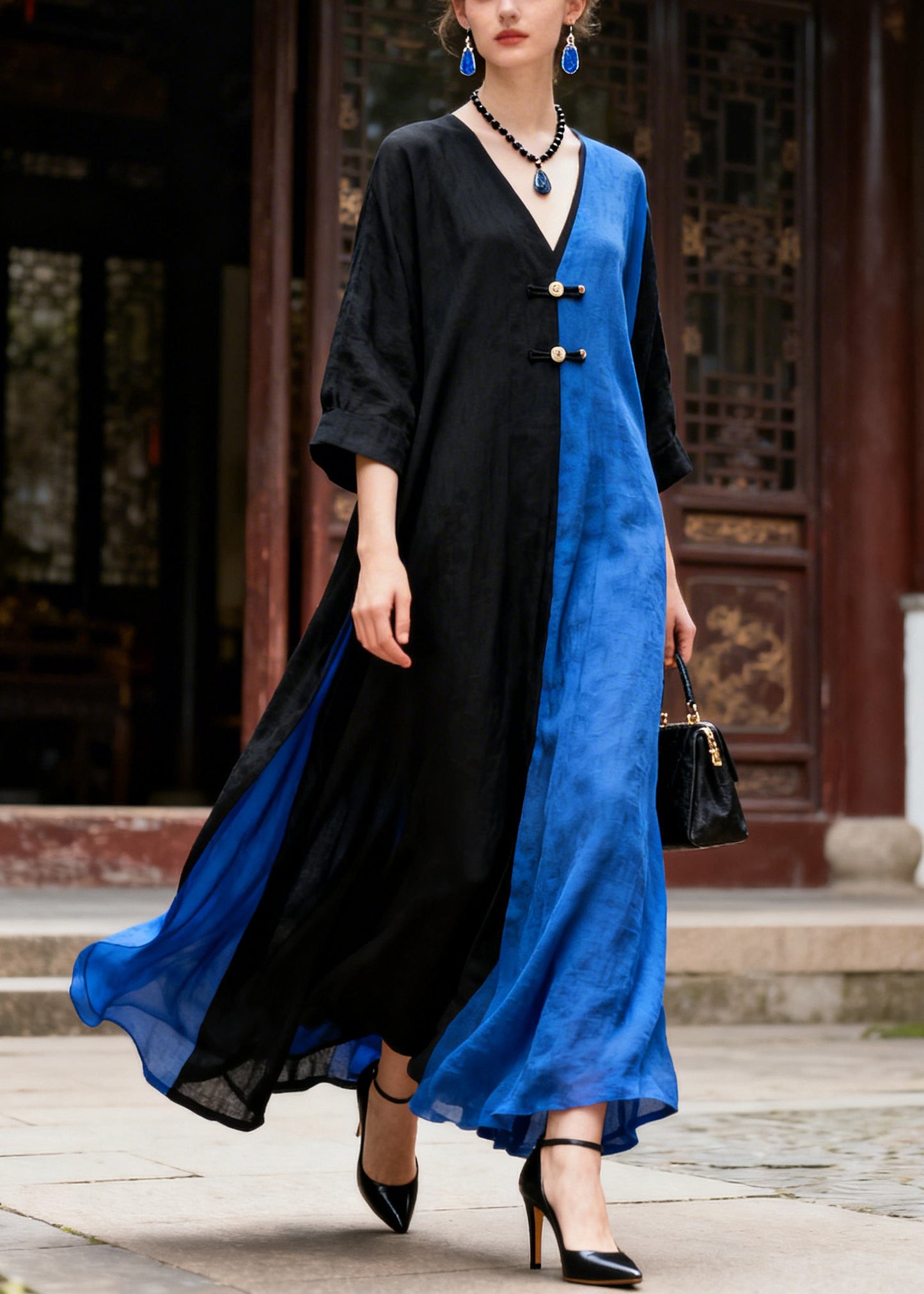 Colorblock Patchwork Cotton Holiday Dress Asymmetrical Summer