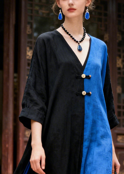 Colorblock Patchwork Cotton Holiday Dress Asymmetrical Summer