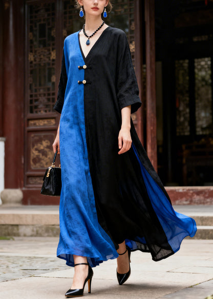 Colorblock Patchwork Cotton Holiday Dress Asymmetrical Summer