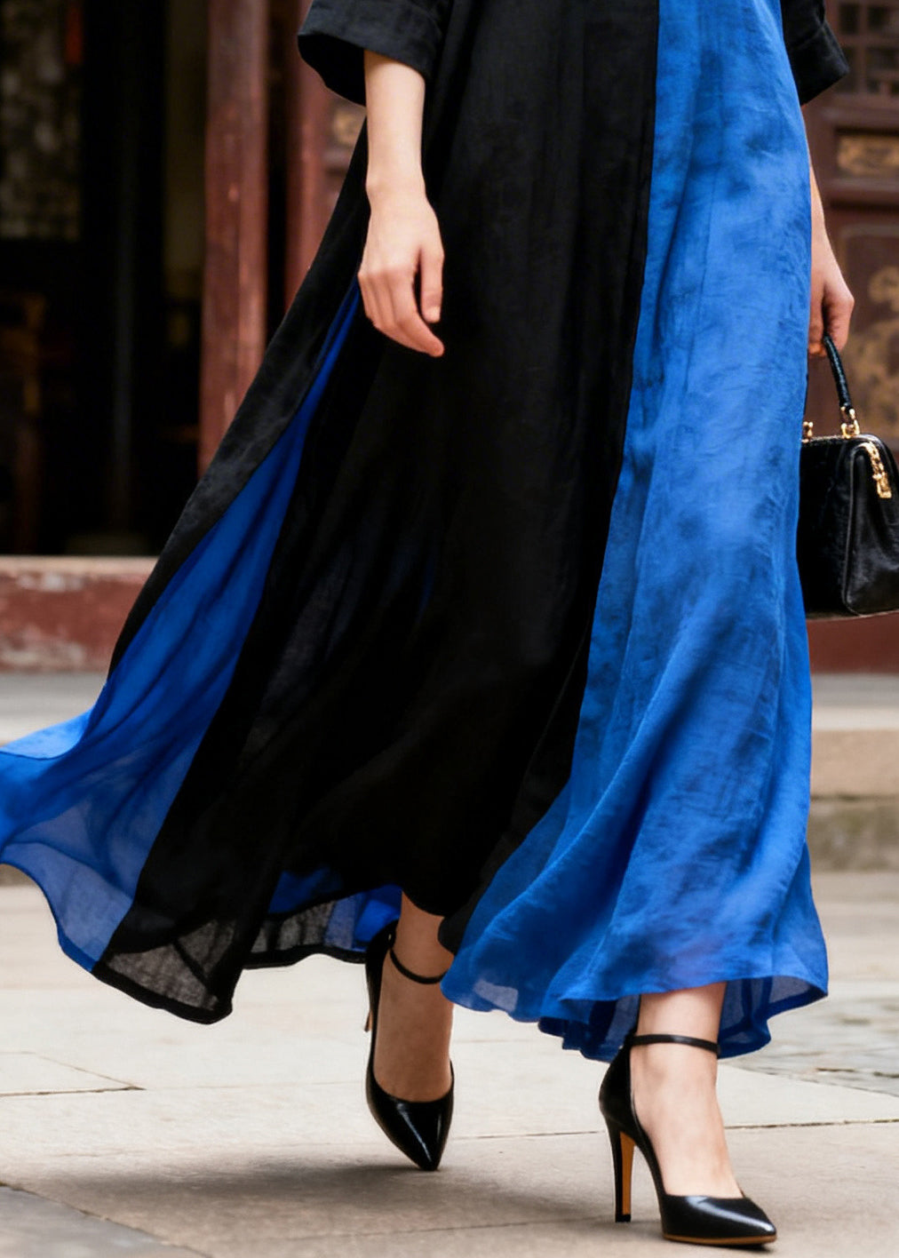 Colorblock Patchwork Cotton Holiday Dress Asymmetrical Summer