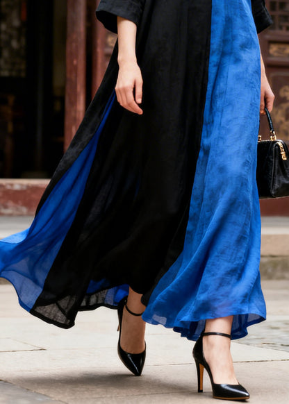 Colorblock Patchwork Cotton Holiday Dress Asymmetrical Summer