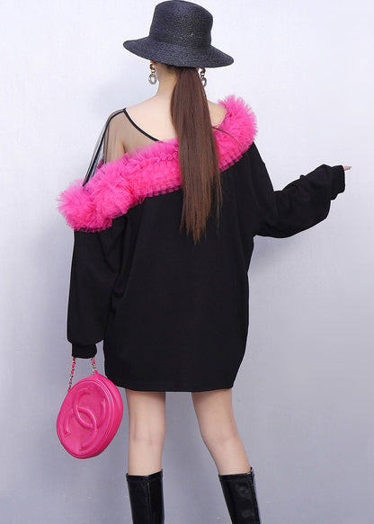 Colorblock Patchwork Cotton Mini Dress One Shoulder Spring