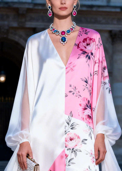 Colorblock Patchwork Silk Dinner Dress Asymmetrical Low High Design Summer