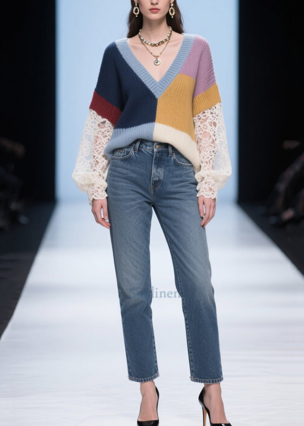 Colorblock Patchwork Sweaters Asymmetrical Hollow Out Fall