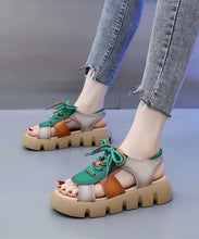 Load image into Gallery viewer, Colorblock Peep Toe Lace Up Splicing Casual Platform Sandals